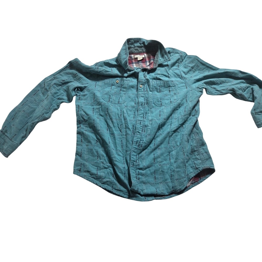 Carbon2Cobalt Mens Large Teal Plaid Lined Cotton Button Up Shirt Double Cloth
